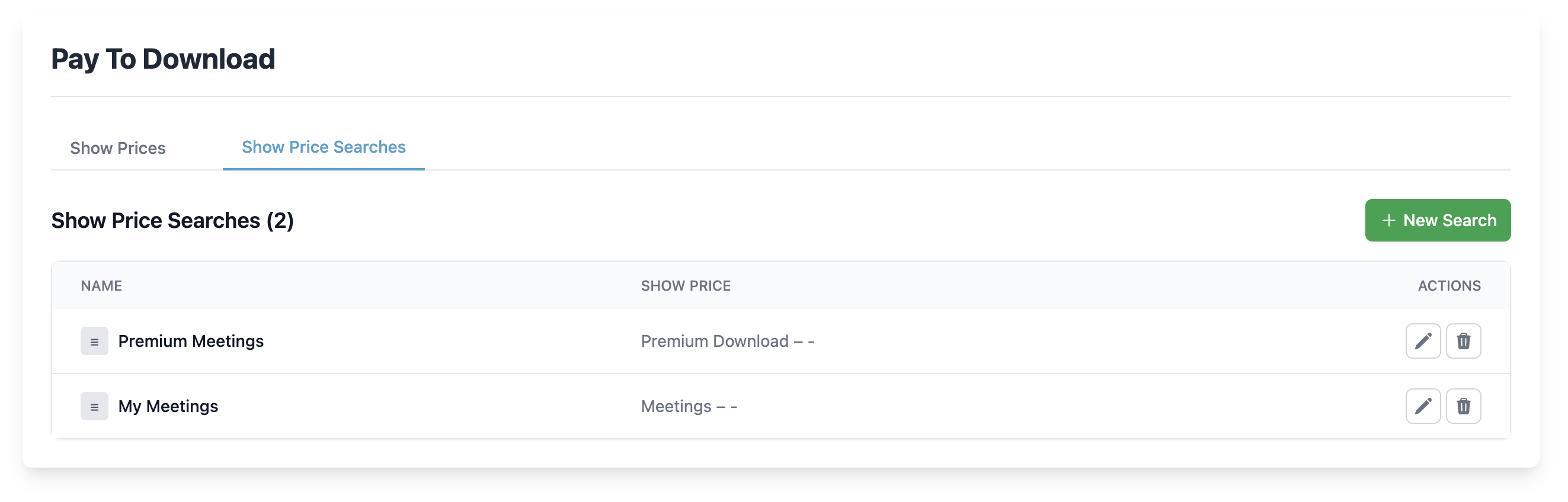 Show Price Searches tab in Pay To Download