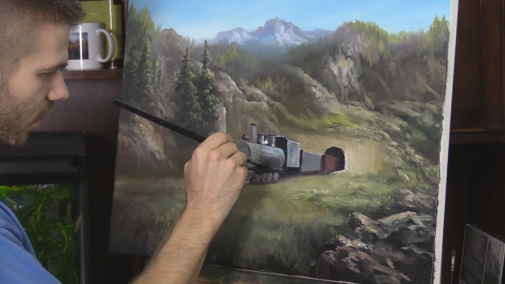 Paint with Kevin - Train in the Mountains