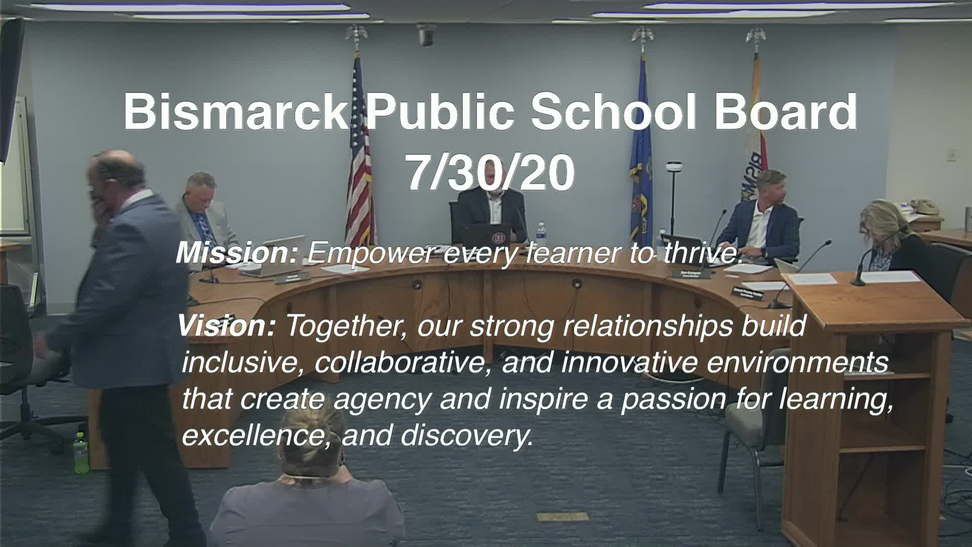 Bismarck School Board Special Meeting Replay 7/30/20